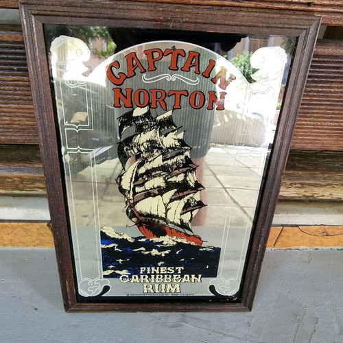 Vintage Pub Mirror Captain Norton Finest Caribbean Rum used