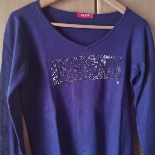 Guess women's blouse used, blue with LOVE strass