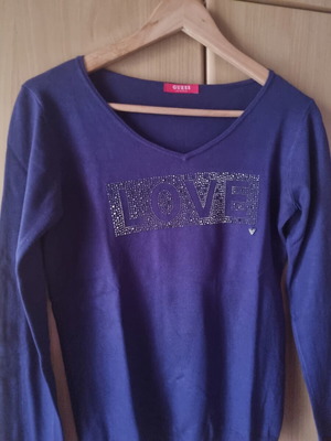 Guess women's blouse used, blue with LOVE strass