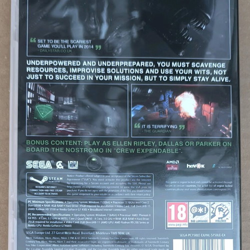 Alien Isolation Nostromo Edition PC DVD-ROM like new