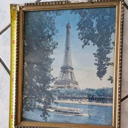 Eiffel Tower Paris vintage 1980 decorative framed print used