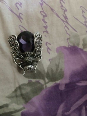 Brooch Fly new with purple crystal and antique silver finish