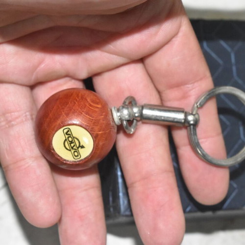 Volvo vintage wooden keychain used, collectible automobilia