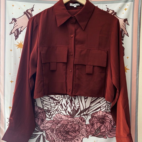 Cropped shirt in safari style orange new, size L