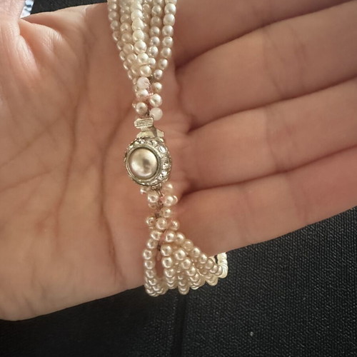 Vintage multi-strand pearl bracelet with cabochon clasp