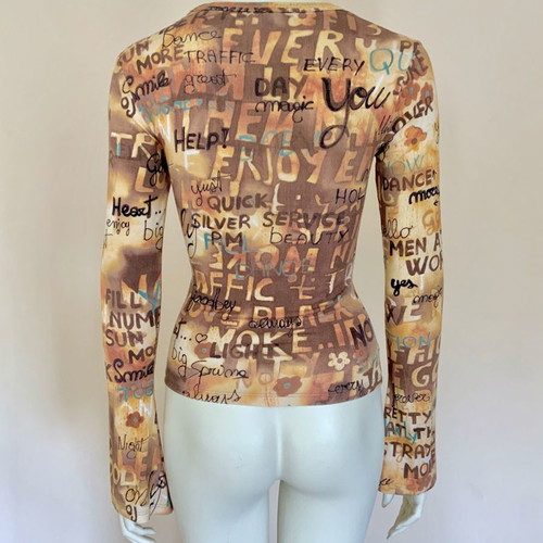 Denny Rose long-sleeve top like new with graffiti patterns, size XS/S