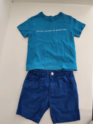 Σετ United Colors of Benetton βαμβακερό t-shirt και σορτς σαν καινούργιο, μπλε και τιρκουάζ