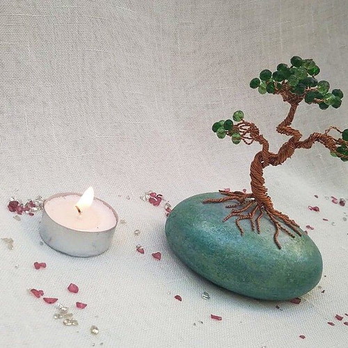 Large Bonsai Wire Tree New with Marble Stone