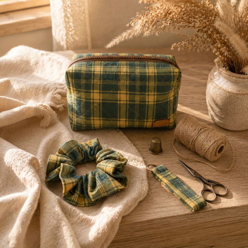 Handmade set with pouch, keychain and hair scrunchie