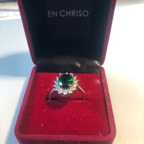 Silver ring with green and white zircon like new