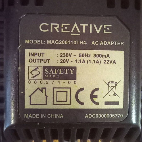 Creative MAG200110TH4 power adapter used for speakers