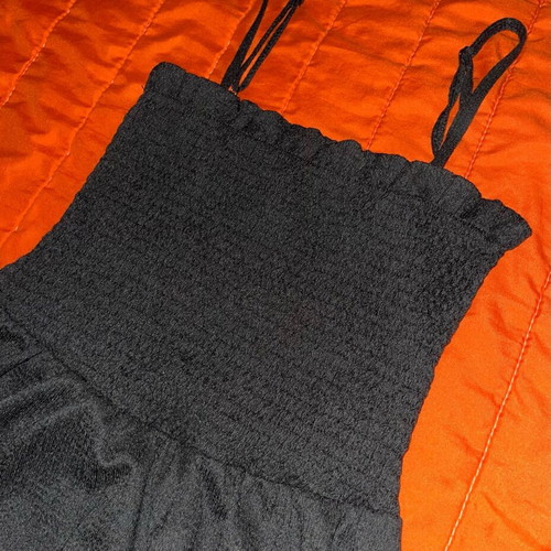 Bershka Black Midi Dress with Thin Straps and Flowy Skirt