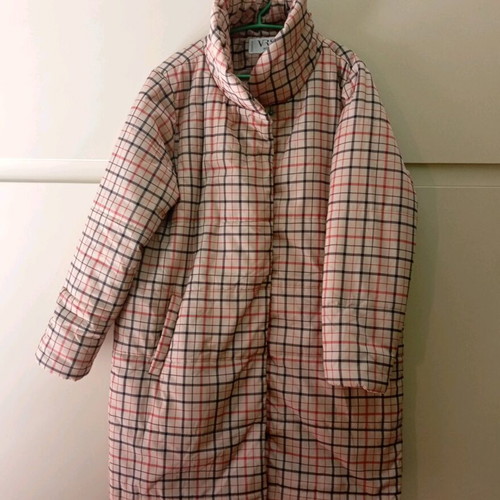 VRS Woman coat XL like new, beige with red and blue lines