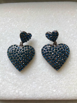 Heart earrings with blue rhinestones like new
