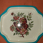 3 vintage metal trays 19.5×16cm, Christmas & butterfly theme, pack