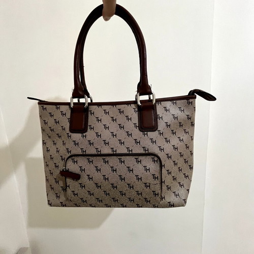 Tommy Hilfiger Monogram Jacquard Canvas Shoulder Bag used, beige/brown