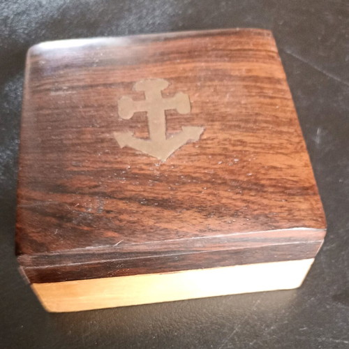 Vintage nautical compass in wooden case used, early 70s