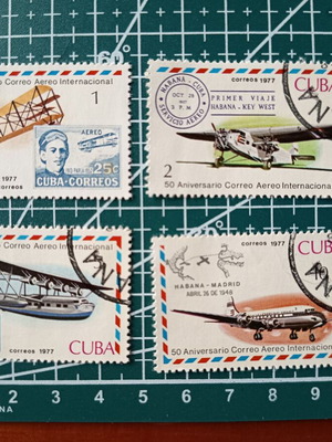 Cuba 1977 stamps sealed, 50th Anniversary of International Air Mail, set of 4