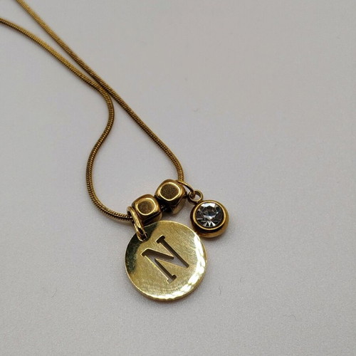 Handmade new necklace with hematite, crystal and stainless steel, monogram gold