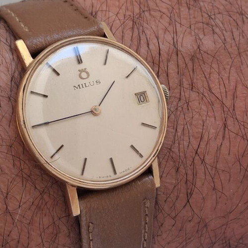 Milus Swiss Collection men's winding watch used, beige and gold