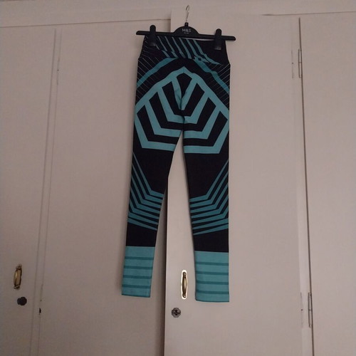 Gym leggings new size Medium, black with turquoise patterns