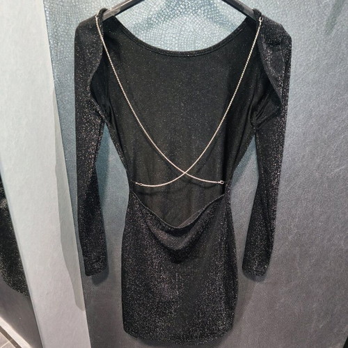 Shein black mini dress new with glitter and silver chain