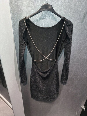 Shein black mini dress new with glitter and silver chain