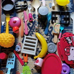 Children's kitchen utensils and plastic food set used
