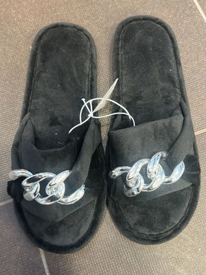 Fur slippers new, size 40-41, black and silver