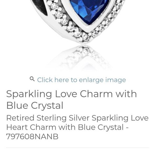 Pandora charm heart with blue crystal and zircon stones