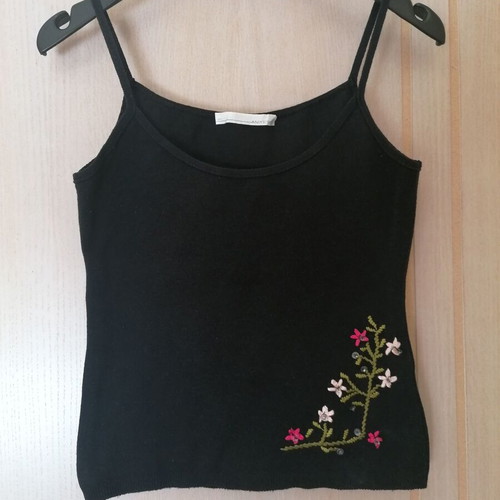 Aniye By Black Cotton Knit Top S/M with Embroidery and Sequins