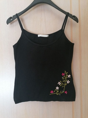 Aniye By Black Cotton Knit Top S/M with Embroidery and Sequins