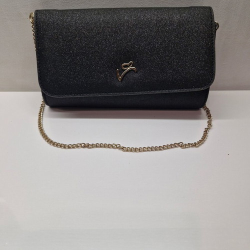 Veta evening shoulder bag like new, black with gold chain and glitter effect