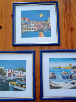 Decorative clock set like new, three pieces, nautical theme, blue and gold wooden frame