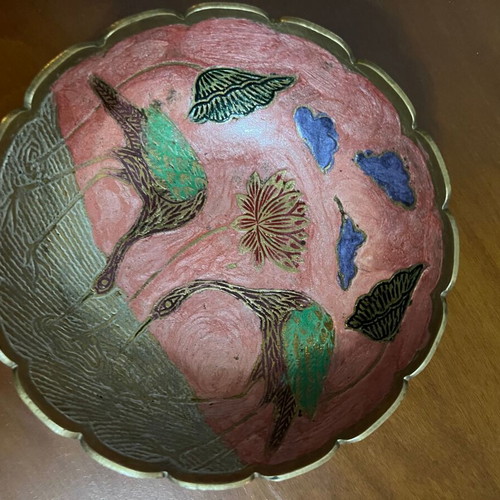 Vintage brass decorative bowl with pelicans like new