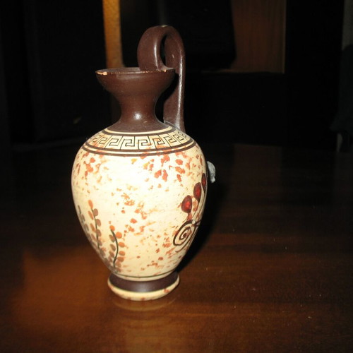 Imitation ancient black-figure Corinthian oinochoe used, 14 cm height