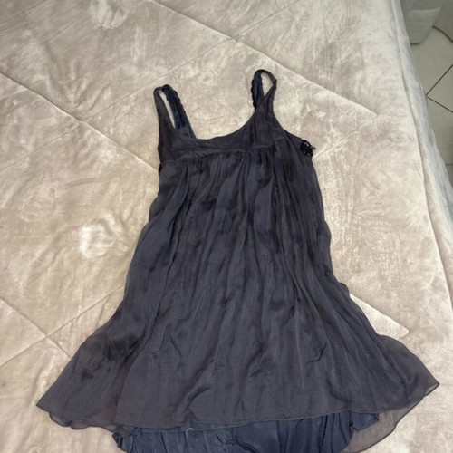 Lynne babydoll evening dress with beaded neckline, charcoal grey