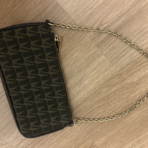 Mango Mini Shoulder Purse Like New, Jaquard Logo, Black and Brown