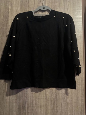 Zara black knitted blouse with pearls like new, viscose
