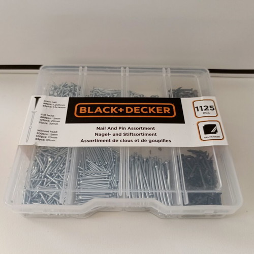 Black+Decker Nail and Pin Assortment, 1125 pcs