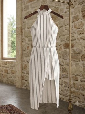 Chic romper dress size M like new, black and white pinstripes