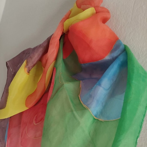 Handmade multicolor silk scarf 90x90 cm like new