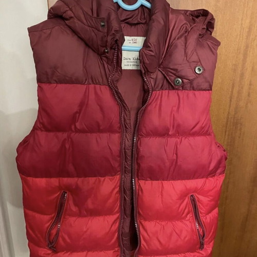 Zara Sleeveless Jacket With Hood Red Like New For 9-10 Years