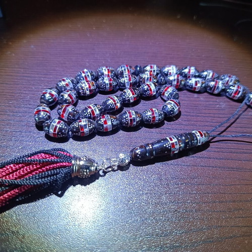 Handmade Komboloi from Yusuri with Silver and Zircon, 33 Beads, New