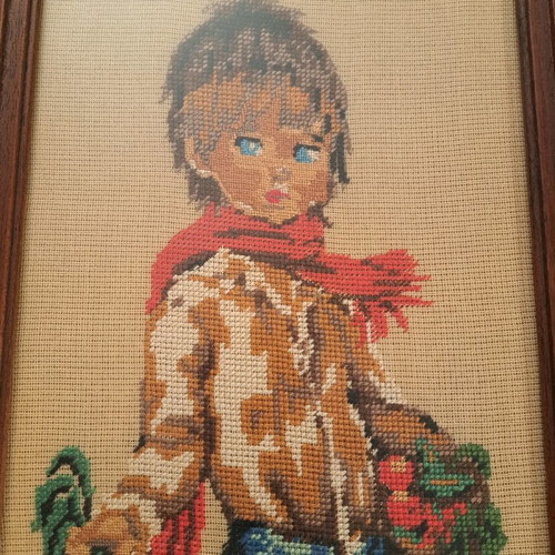 Embroidered painting Boy in the countryside used