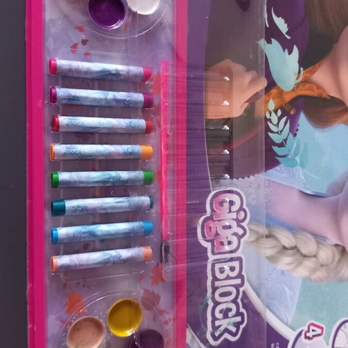 Large painting pad with watercolors and crayons used, Frozen theme