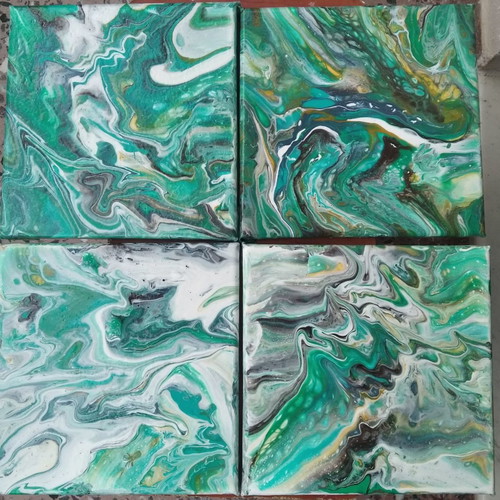 Pouring canvas painting new, set of 4 pieces 20x20