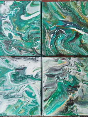 Pouring canvas painting new, set of 4 pieces 20x20