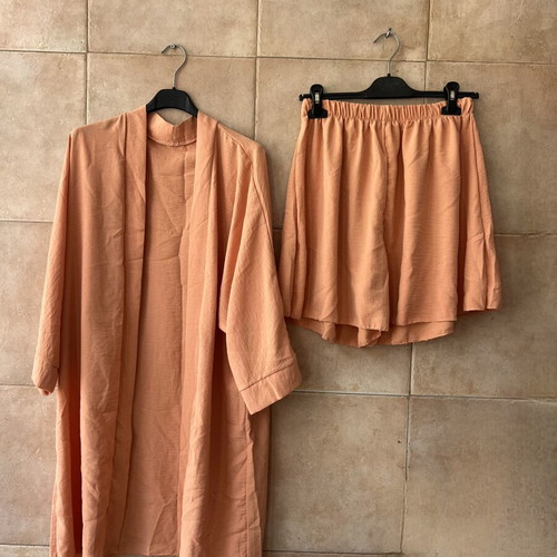 Coral women's set with kimono and skirt