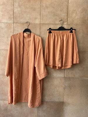 Coral women's set with kimono and skirt